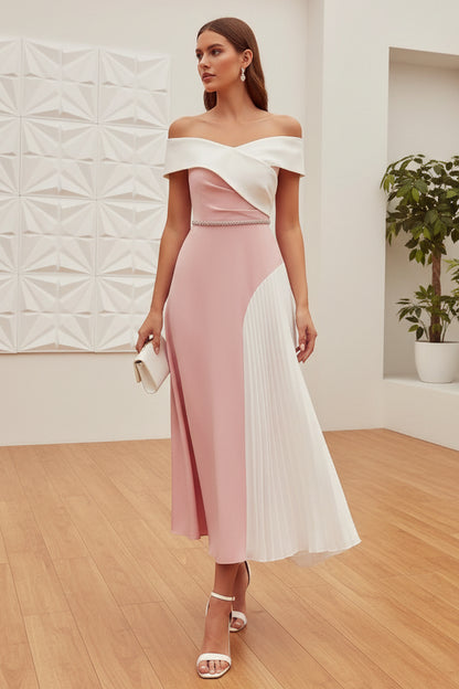 Off-Shoulder Pleated A-Line Cocktail Dress