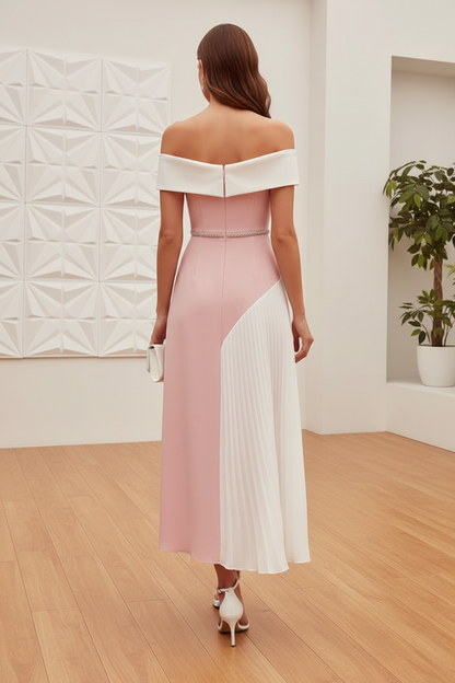 Off-Shoulder Pleated A-Line Cocktail Dress