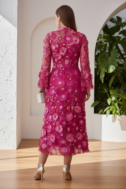 High Neck Long Sleeves Appliques Sheath Mother of Bride Dress