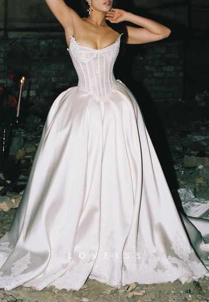 Sweetheart Appliques Sleek Satin A-Line Wedding Dress