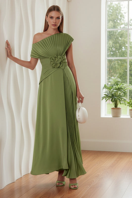 Asymmetrical Pleated Floral A-Line Mother of Bride Dress