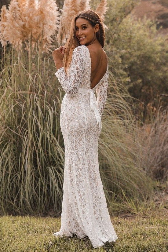 Women Modest  Lace Wedding Dress Long Sleeves