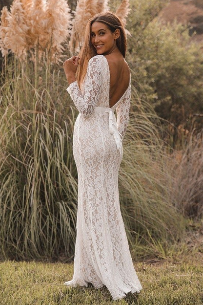 Women Modest  Lace Wedding Dress Long Sleeves