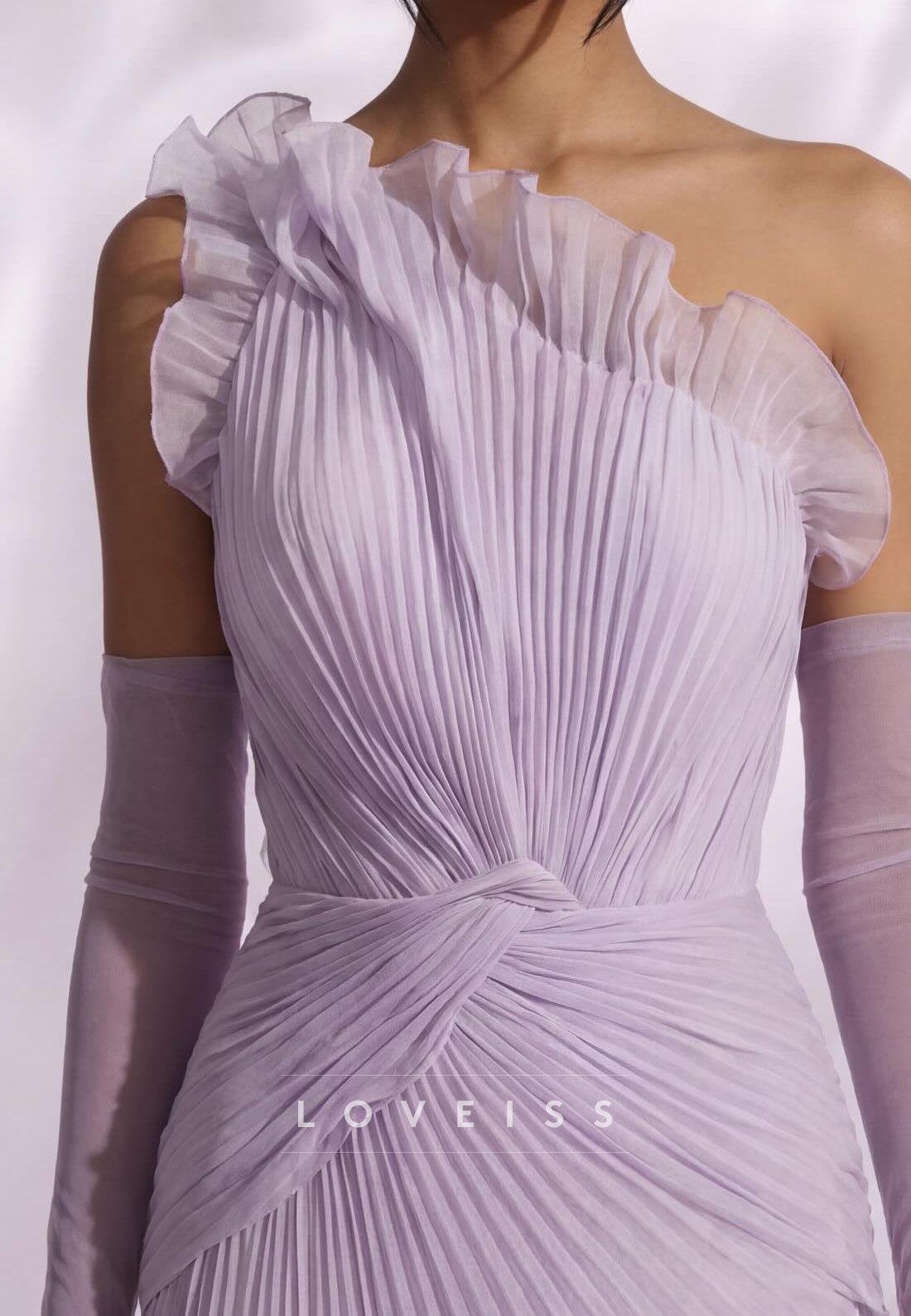 One Shoulder  Pleated A-Line Evening Dress