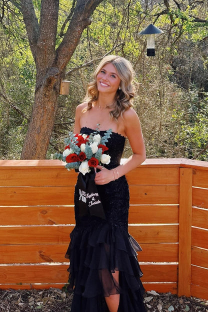 Strapless Mint Appliques Tiered Chiffon Long Dress